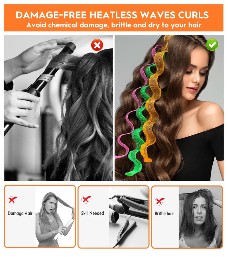 30 Pcs Heatless Hair Curlers Wave Curls Styling Kit With 2 Pcs Styling