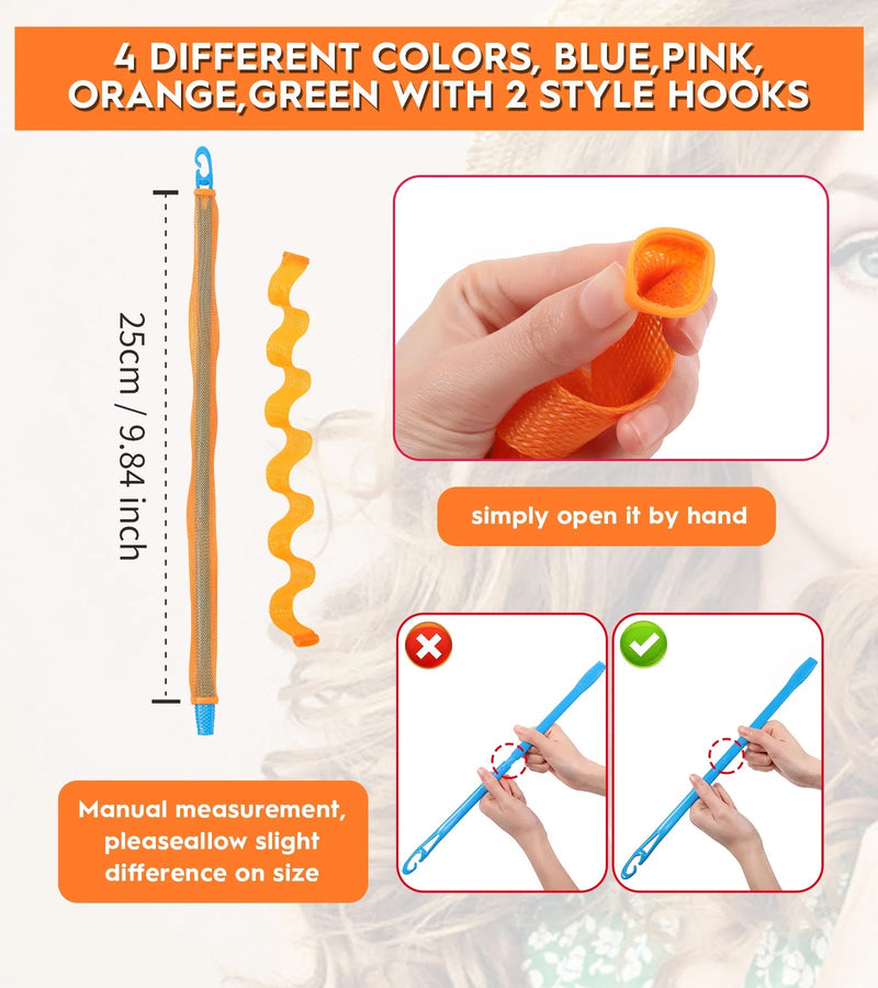 30 Pcs Heatless Hair Curlers Wave Curls Styling Kit With 2 Pcs Styling