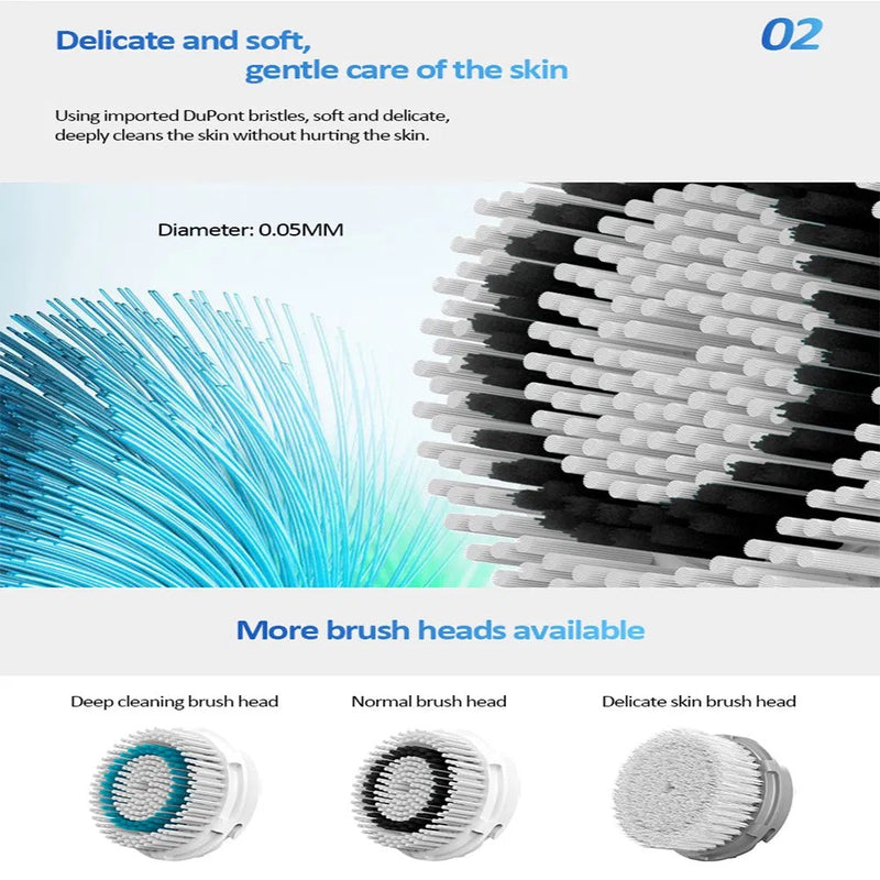 Facial Cleansing Brush, Sonic Facial Brush With 3 Brush Heads For