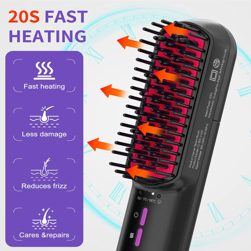 Hair Straightener Brush, Ionic Plus Steam Straightening Brush For