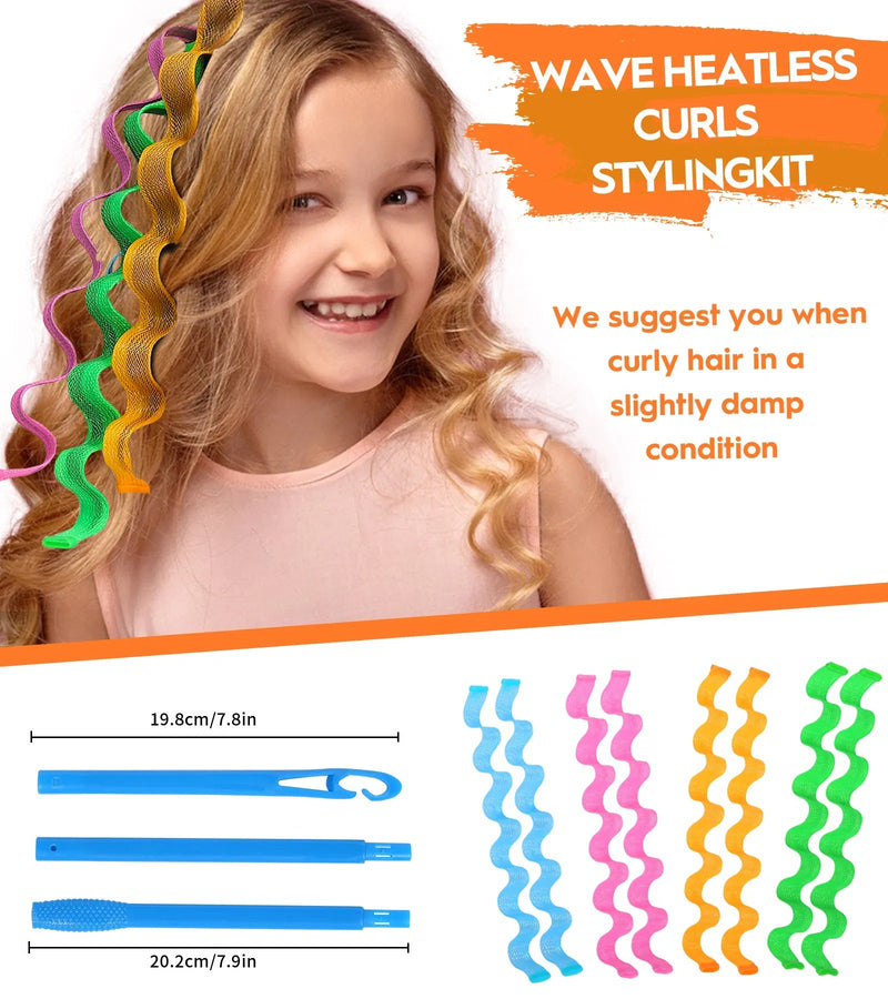 30 Pcs Heatless Hair Curlers Wave Curls Styling Kit With 2 Pcs Styling