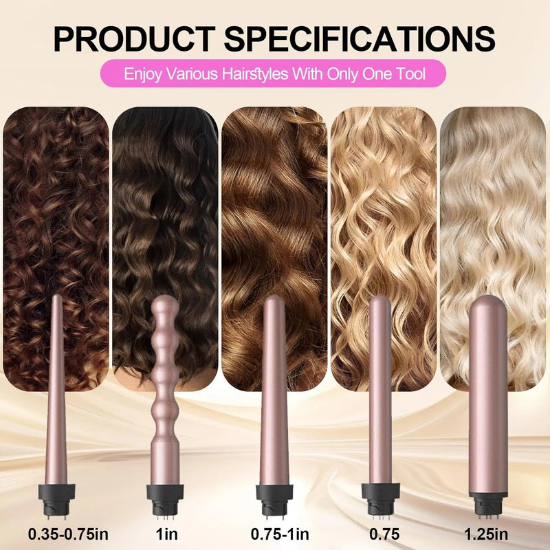 5-in-1 Curling Iron Set, Curling Wand Set With LCD Digital Display And