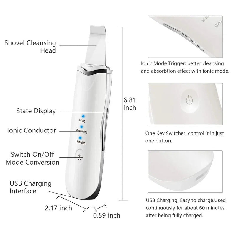 3-in-1 Ultrasonic Facial Spatula For Deep Cleansing, Electric