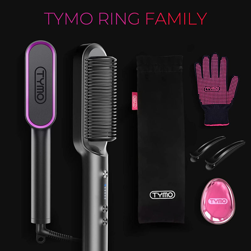 TYMO Ring Hair Straightening Comb w/ Glove, 2 Clips, Brush and